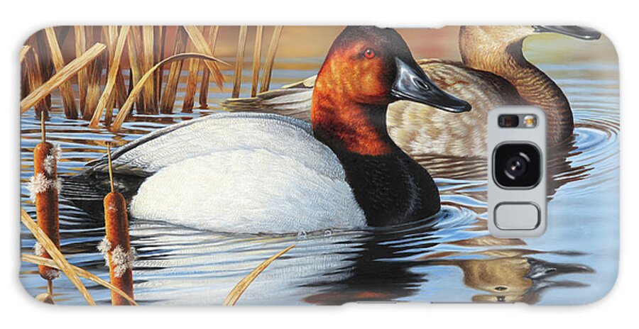 Canvasback Ducks Galaxy Case featuring the painting Cattails and Canvasbacks by Guy Crittenden