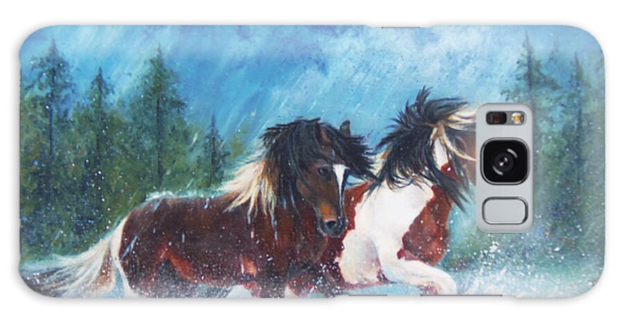 Realistic Equine Art Galaxy S8 Case featuring the painting Caught In The Rain by Karen Kennedy Chatham