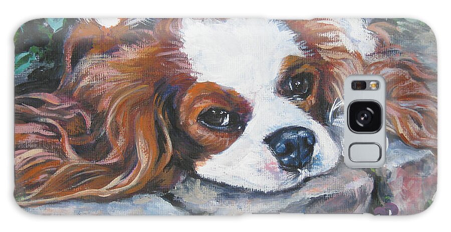 Cavalier King Charles Spaniel Galaxy Case featuring the painting Cavalier King Charles Spaniel in the pansies by Lee Ann Shepard