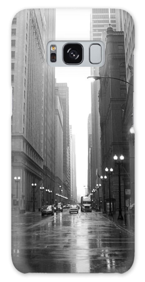 Chicago Galaxy Case featuring the photograph Chicago in the rain 2 b-w by Anita Burgermeister