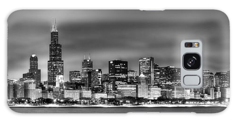 Chicago Skyline Galaxy Case featuring the photograph Chicago Skyline at NIGHT black and white by Jon Holiday