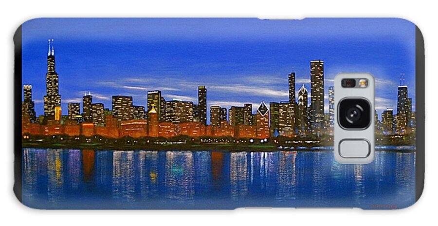  Night Painting Galaxy Case featuring the painting Chicago Skyline--Nocturnal Glow by J Loren Reedy