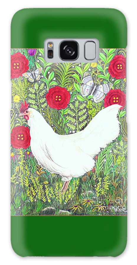 Lise Winne Galaxy Case featuring the painting Chicken with Millefleurs and Butterflies by Lise Winne