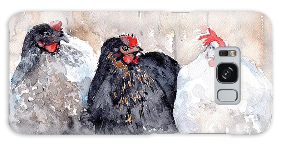 Chickens Galaxy Case featuring the painting Chickens Three by Claudia Hafner
