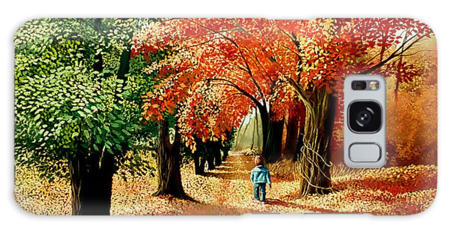 Fall Galaxy Case featuring the painting Child walking into the Autumn Forest by Christopher Shellhammer