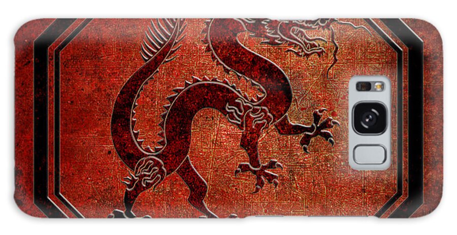 Chinese Galaxy Case featuring the digital art Chinese Dragon in Octagon Frame with an Orange Color Burn by Fred Bertheas