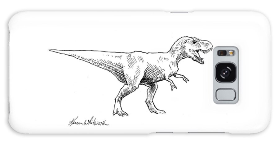 Tyrannosaurus Rex Decor Galaxy Case featuring the drawing Tyrannosaurus Rex Dinosaur T-Rex Ink Drawing Illustration by K Whitworth