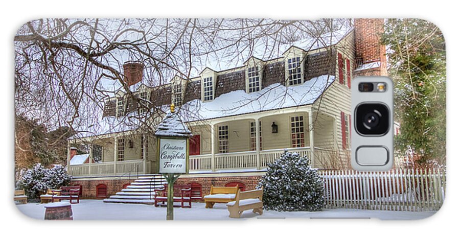 Christina Campbell Tavern Colonial Williamsburg Virginia Winter Snow Fence Trees Morning Galaxy Case featuring the photograph Christina Campbell Tavern Colonial Williamsburg by Karen Jorstad