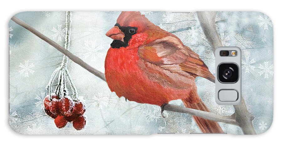 Cardinal Galaxy Case featuring the painting Christmas Cardinal by Angeles M Pomata
