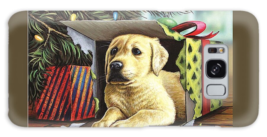 Yellow Lab Galaxy Case featuring the painting Christmas Pup by Anthony J Padgett