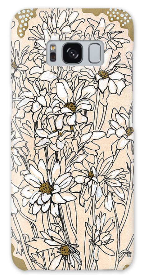 Flower Galaxy Case featuring the drawing Chrysanthemum, ink sketch by Julia Khoroshikh