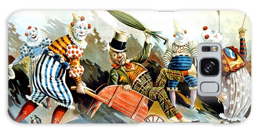Circus Clowns Galaxy S8 Case featuring the mixed media Circus Clowns - Vintage Circus Advertising Poster by Studio Grafiikka