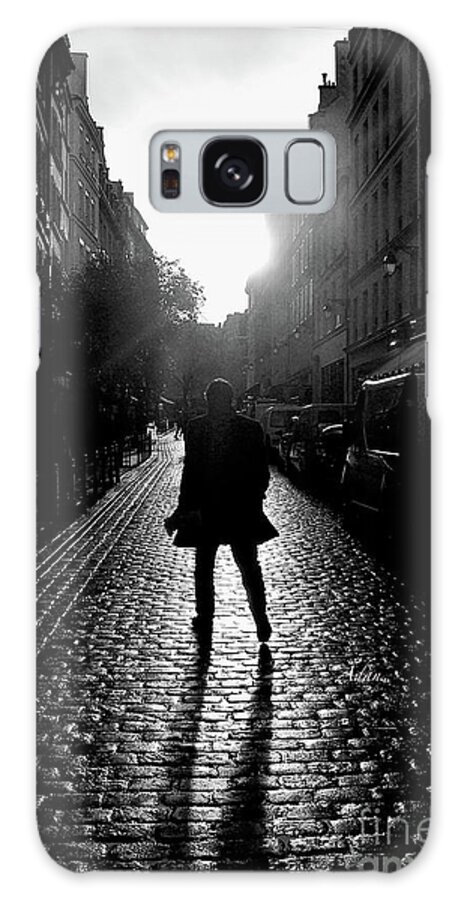 Paris Galaxy Case featuring the photograph Cobblestone Path Home Paris BW by Felipe Adan Lerma