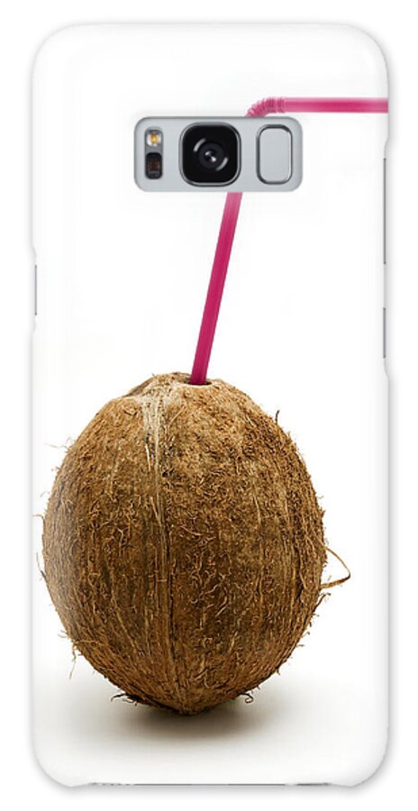 White Background Galaxy Case featuring the photograph Coconut with a straw by Fabrizio Troiani