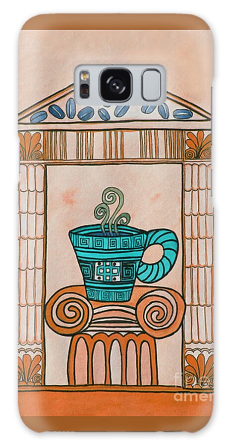 Coffee Palace Terracotta A Pen & Ink Watercolor Painting By Norma Appleton Galaxy Case featuring the painting Coffee Palace Terracotta by Norma Appleton