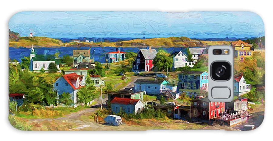 Trinity Galaxy Case featuring the digital art Colorful Homes in Trinity, Newfoundland - painterly by Les Palenik