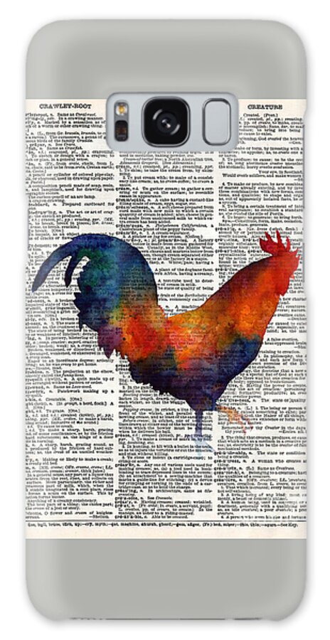 Rooster Galaxy Case featuring the painting Colorful Rooster on Vintage Dictionary by Hailey E Herrera