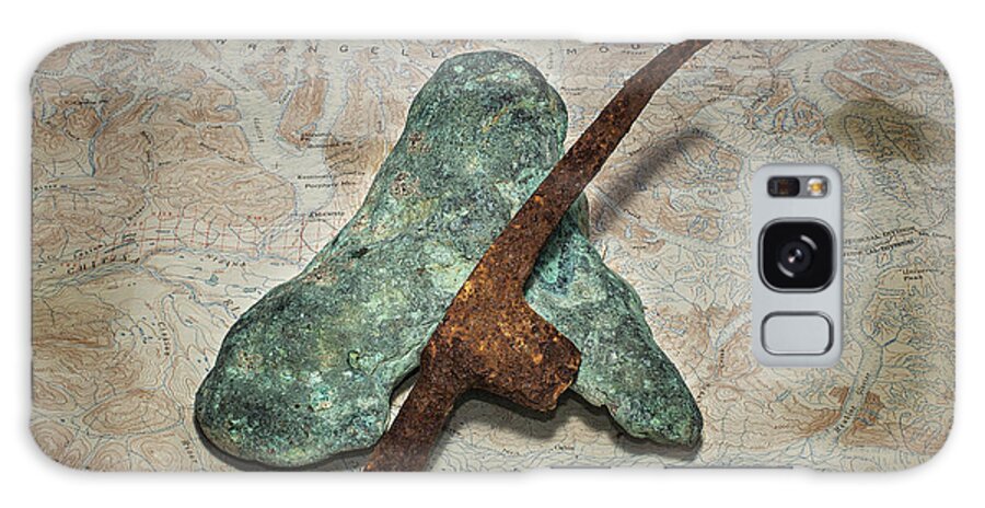 Copper Nugget Galaxy Case featuring the photograph Copper Nugget Rock Hammer and Map by Fred Denner