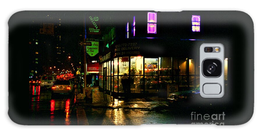 New York In The Rain Galaxy Case featuring the photograph Corner in the Rain - Large by Miriam Danar