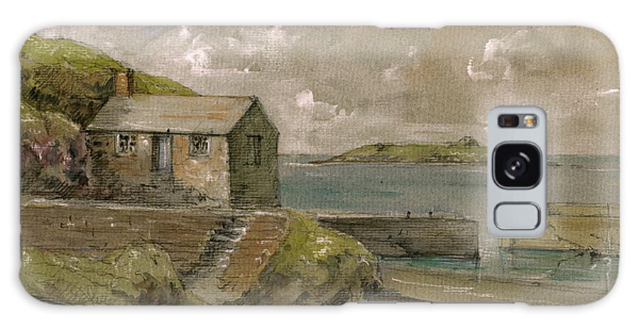 Cornwall Art Galaxy Case featuring the painting Cornwall Mullion Cove harbour Lizard -English Channel - by Juan Bosco