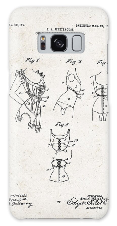 Corset Galaxy Case featuring the drawing Corset patent from 1908 by Delphimages Photo Creations