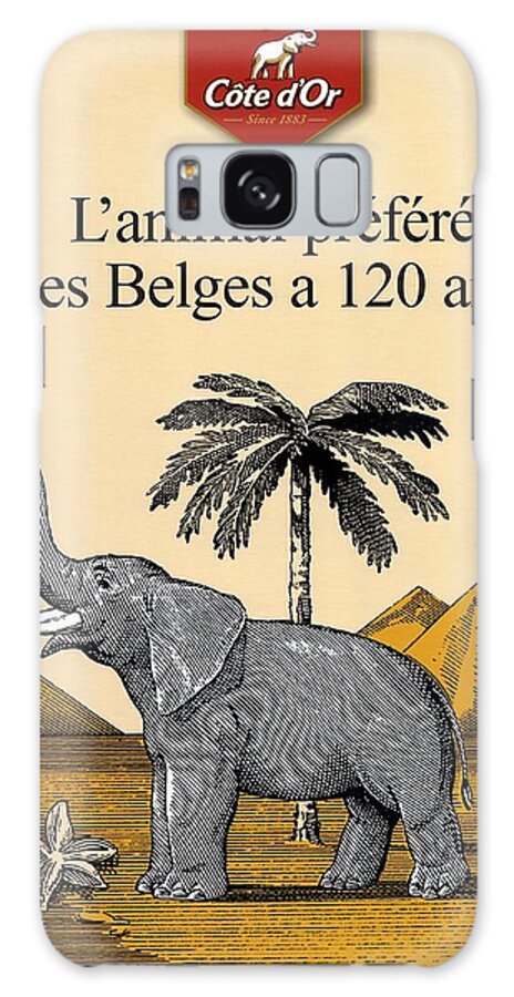 Cote D'or Galaxy Case featuring the mixed media Cote d'Or Chocolate - Belgian Chocolate - Elephant near the Egyptian Pyramids - Vintage Poster by Studio Grafiikka