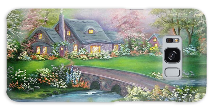 Cottage Galaxy Case featuring the painting Cottage Across the Bridge by Debra Campbell