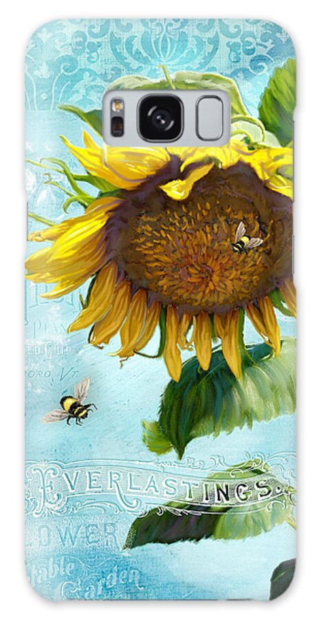 Sunflower Galaxy Case featuring the painting Cottage Garden Sunflower - Everlastings Seeds n Flowers by Audrey Jeanne Roberts