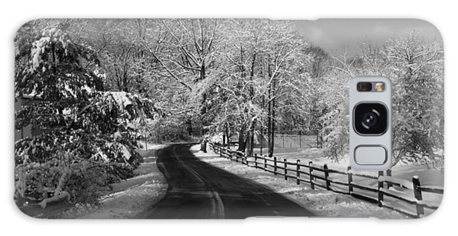 Landscape Galaxy Case featuring the photograph Country Road in Snow Rendered in Blackand White by Paul Ross