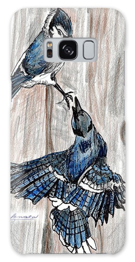 Blue Jays Galaxy Case featuring the drawing Courtship by Carol Allen Anfinsen