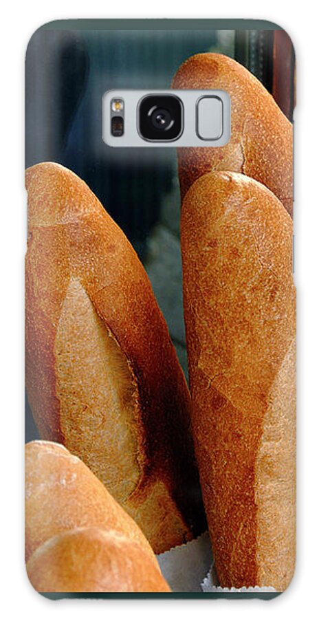 French Bread Galaxy Case featuring the photograph Crusty French Bread Loaves Display at Bakery Entrance by Phil Cardamone