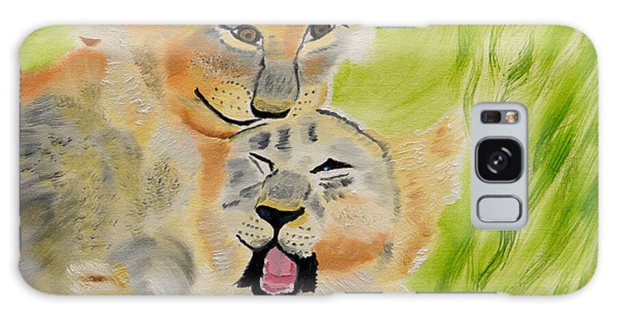 Lion Cubs Galaxy Case featuring the painting Love Spot On by Meryl Goudey