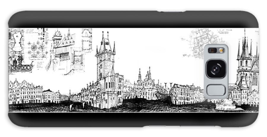 Old Town Square In Prague Galaxy Case featuring the drawing Czech Republic 6.52.Hungary-6-detail-a by Charlie Szoradi