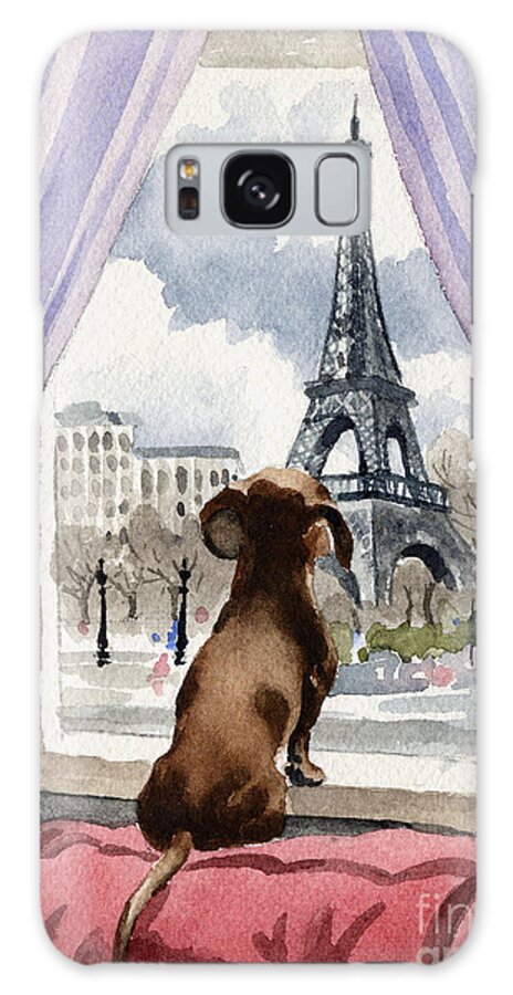 Dachshund Galaxy Case featuring the painting Dachshund In Paris by David Rogers