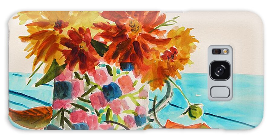 Dahlias Galaxy Case featuring the painting Dahlias in a Painted Cup by John Williams