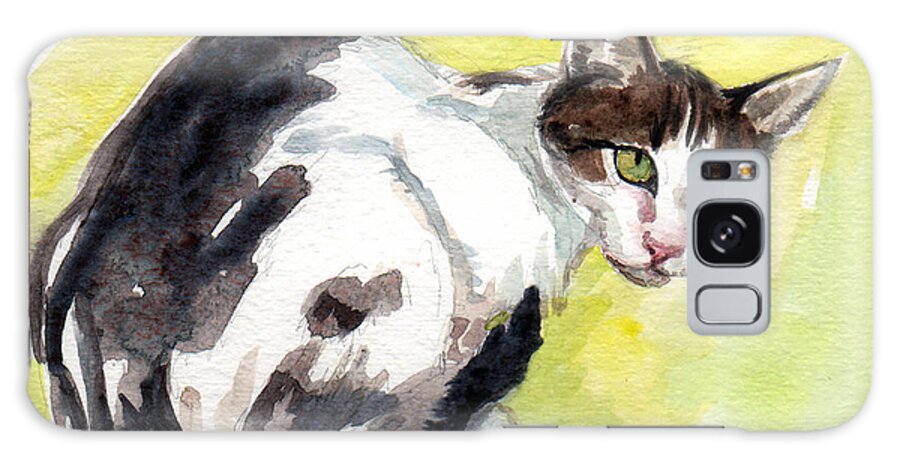 This Lovely Cat Watches Galaxy Case featuring the painting Daisy or Little Singer by Mimi Boothby