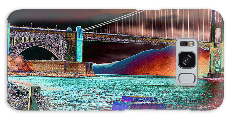 (golden Gate Shoreline)( Golden Gate Bridge) (bay Bridge San Francisco California) Galaxy Case featuring the photograph Dark Sky at the Golden gate by Tom Kelly