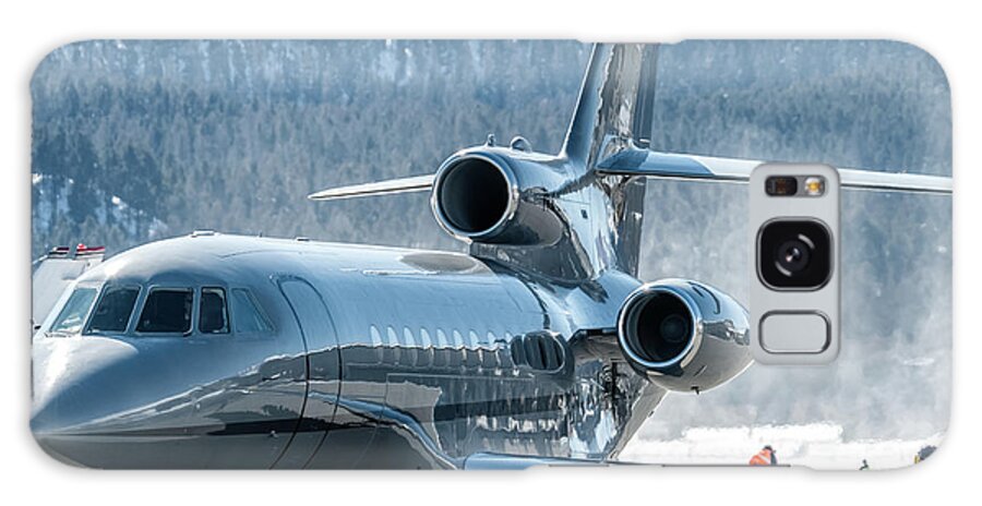 Samedan Galaxy Case featuring the photograph Dassault Falcon 900 parking with Marshaller by Roberto Chiartano