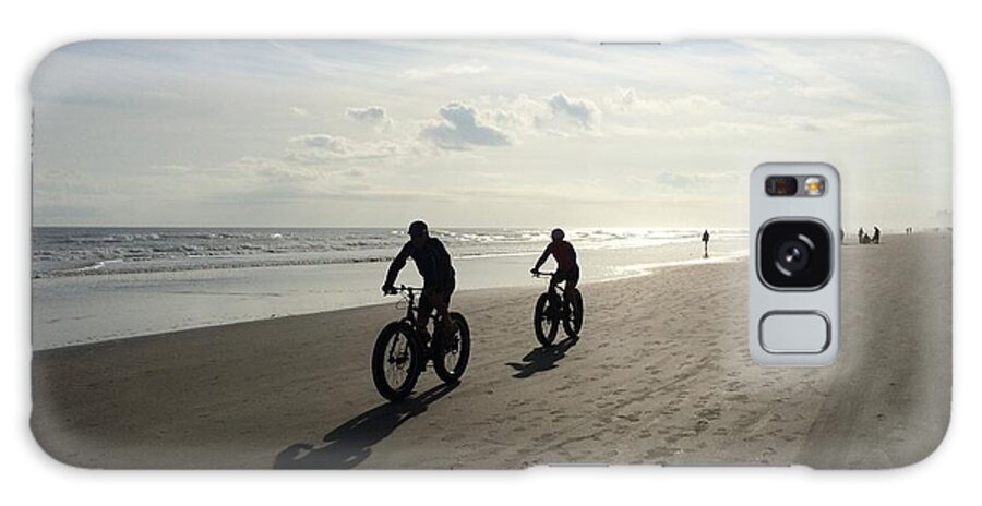 Early Morning Walking The Beach In Daytona Galaxy Case featuring the photograph Daytona Beach Bikers by Audrey Peaty