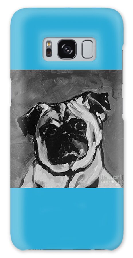 Pug; Dog; Puppy; Animal; Portrait; Painting; Acrylic Galaxy Case featuring the painting Deb's Ming monochrome by Rebecca Weeks