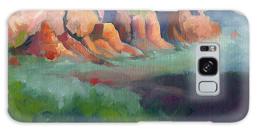 Landscape Galaxy Case featuring the painting Desert Afternoon Mountains Sky and Trees by Catherine Twomey