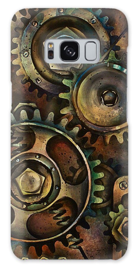 Mechanical Design Machine Gears Pullys Springs Circles Variable Color Industrial Galaxy Case featuring the painting Design 3 by Michael Lang