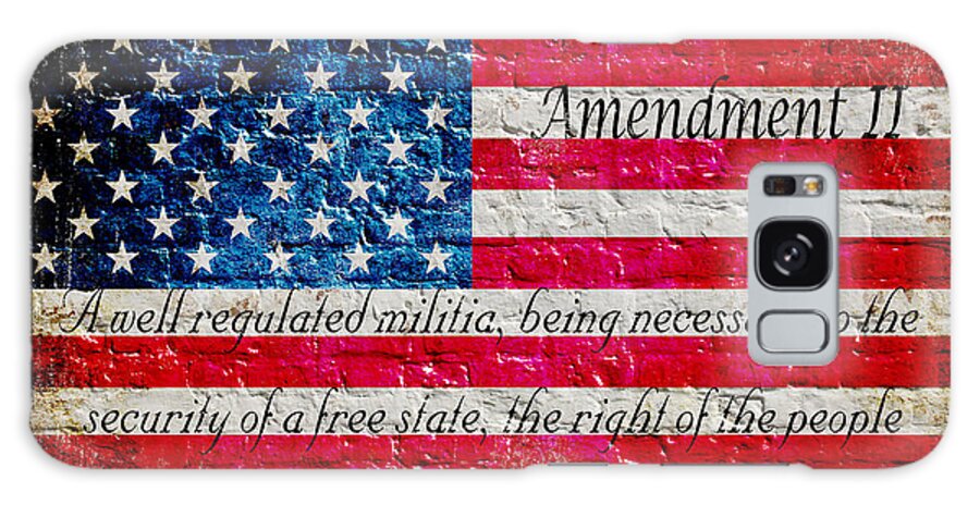 American Flag Galaxy Case featuring the digital art Distressed American Flag And Second Amendment On White Bricks Wall by M L C