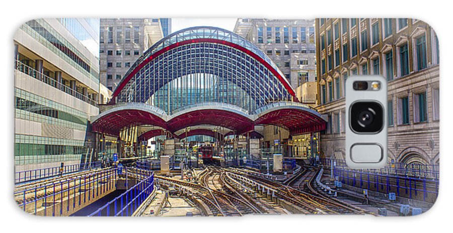 Railway Galaxy Case featuring the photograph DLR Canary Wharf and Approaching Train by Venetia Featherstone-Witty