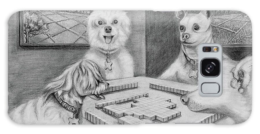 Dogs Galaxy Case featuring the drawing Dogs Playing Mahjong by Cyril Maza