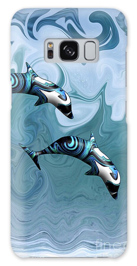 Dolphins Galaxy Case featuring the digital art Psychedelic Dolphins Surfing in the Waves by Barefoot Bodeez Art