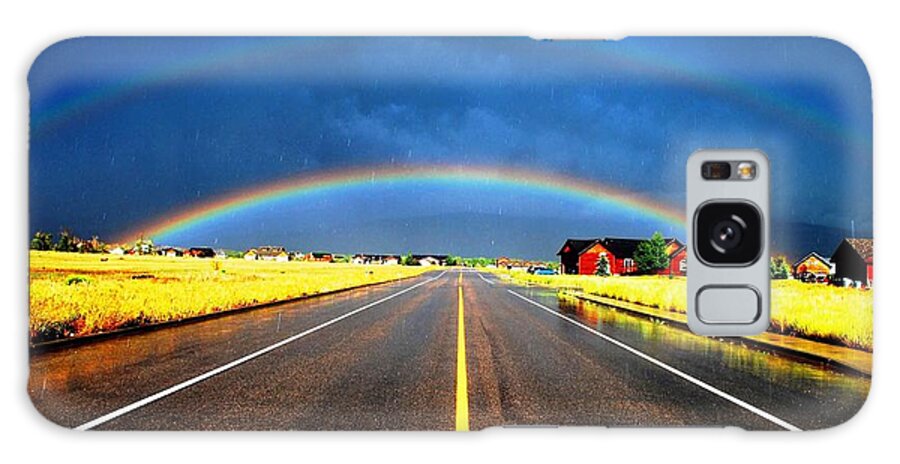 Rainbow Galaxy Case featuring the photograph Double Rainbow over a Road by Matt Quest