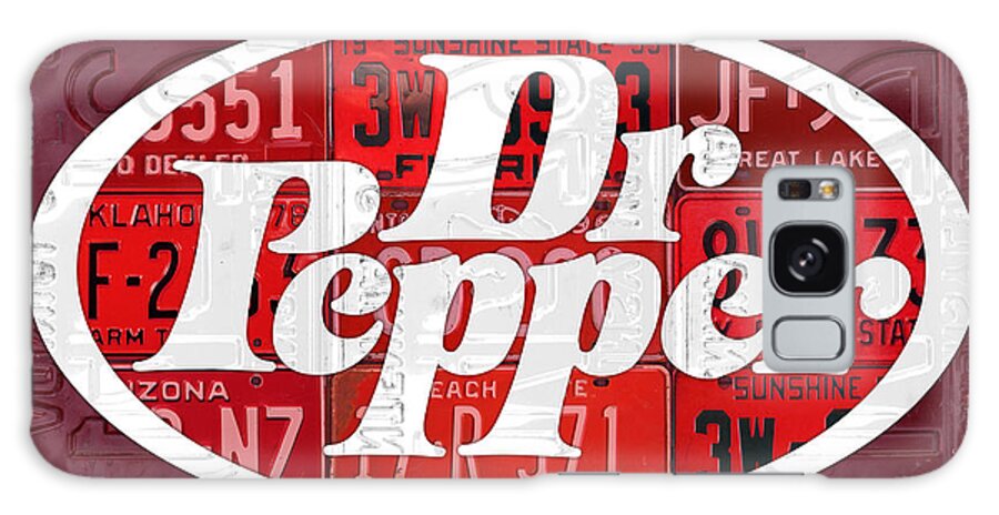 Dr Pepper Galaxy Case featuring the mixed media Dr Pepper Soda Pop Beverage Vintage Retro Logo Recycled License Plate Art by Design Turnpike