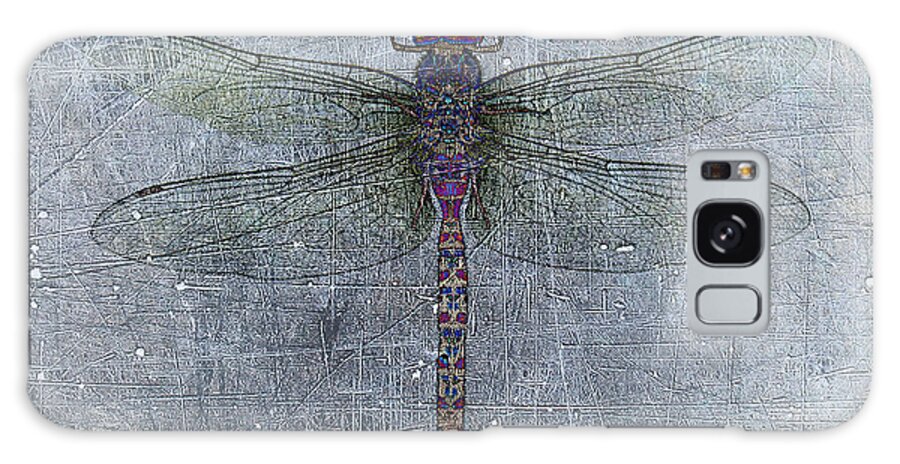 Blue Galaxy Case featuring the digital art Dragonfly on Distressed Background and Blue Accents by Fred Bertheas