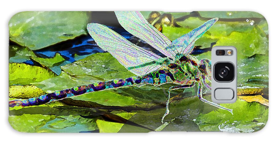 Dragonfly Galaxy Case featuring the mixed media Dragonfly on Lilypad by Michele Avanti